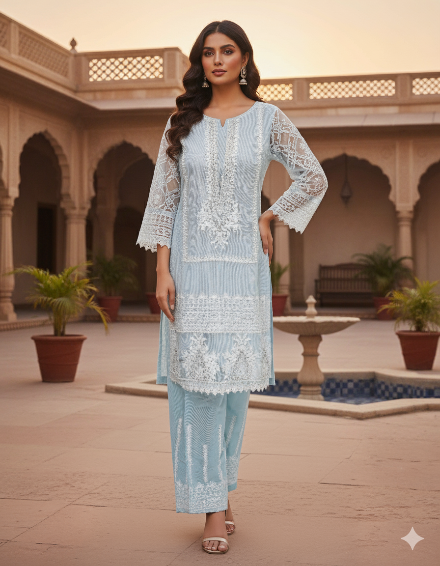 Khaddi Net Kamiz Dupatta Shalwar