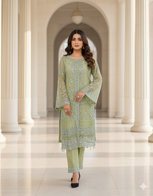 3PC Organza Kamiz Bamber Dupta Silk Slub Trouser
