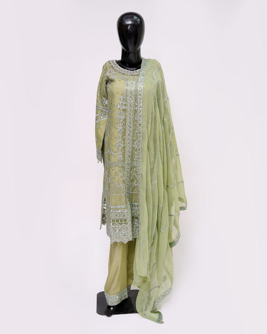 3PC Organza Kamiz Bamber Dupta Silk Slub Trouser