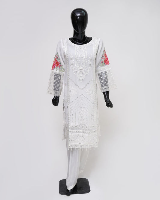 White Shafoon Bamber Kamiz Dupta Russian Grip Silk Trouser