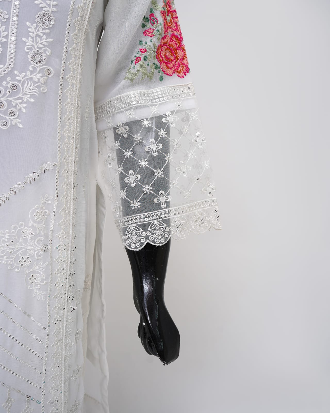 White Shafoon Bamber Kamiz Dupta Russian Grip Silk Trouser