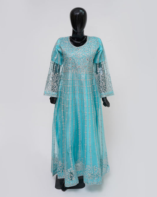 3pc Sky Blue Maxi Net Dupta Chamki Trouser