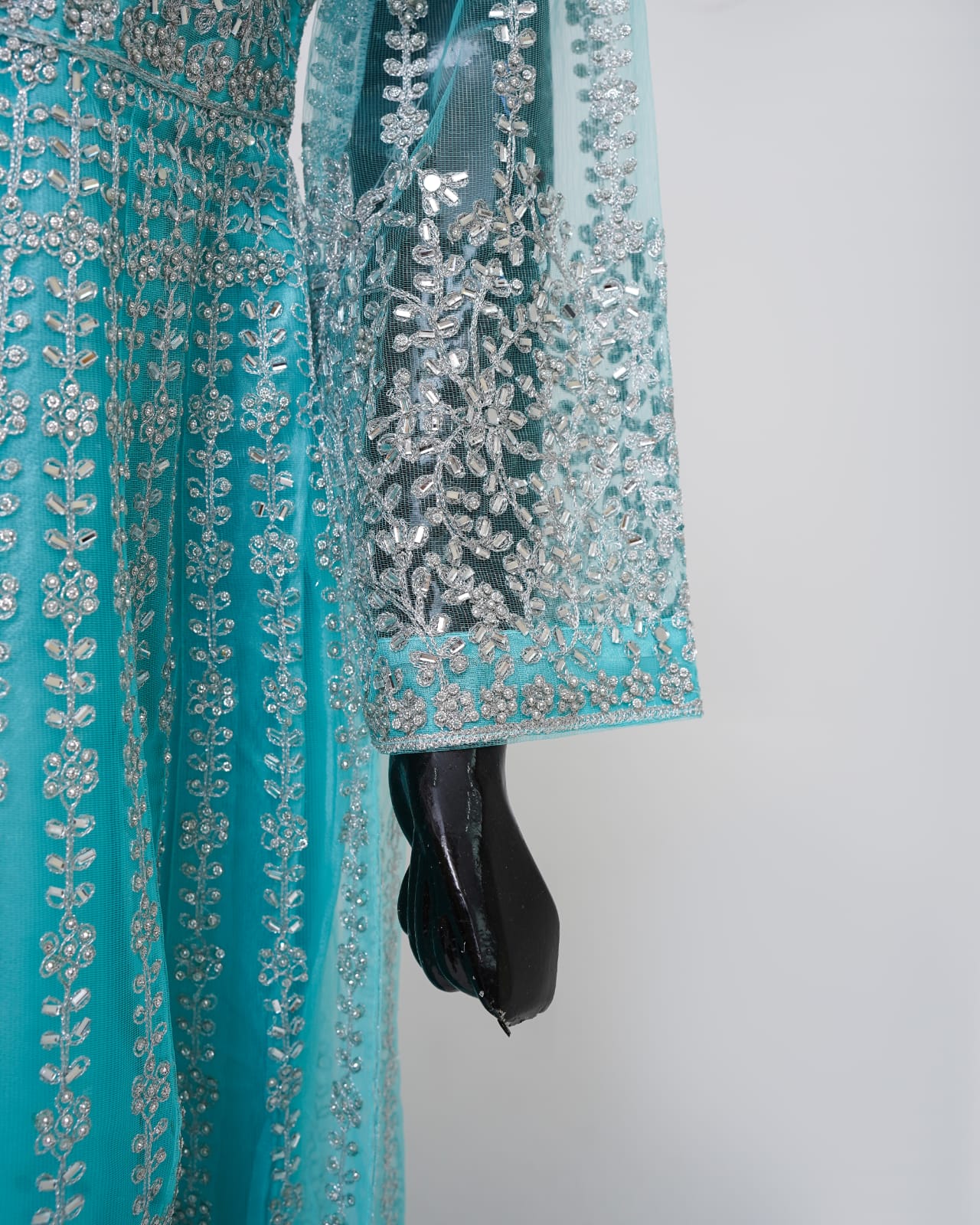 3pc Sky Blue Maxi Net Dupta Chamki Trouser